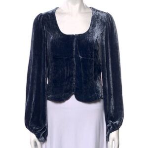 STAUD Velvet Blouse in Dark Blue